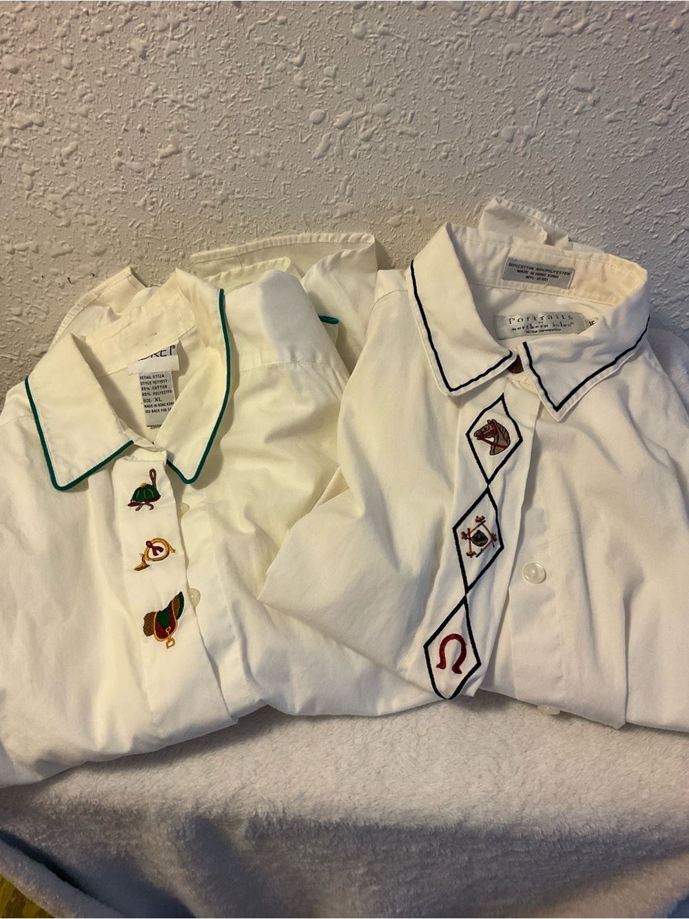 2 Vintage Koret Women's Embroidered L/S Button Down Dress Shirt Equestrian